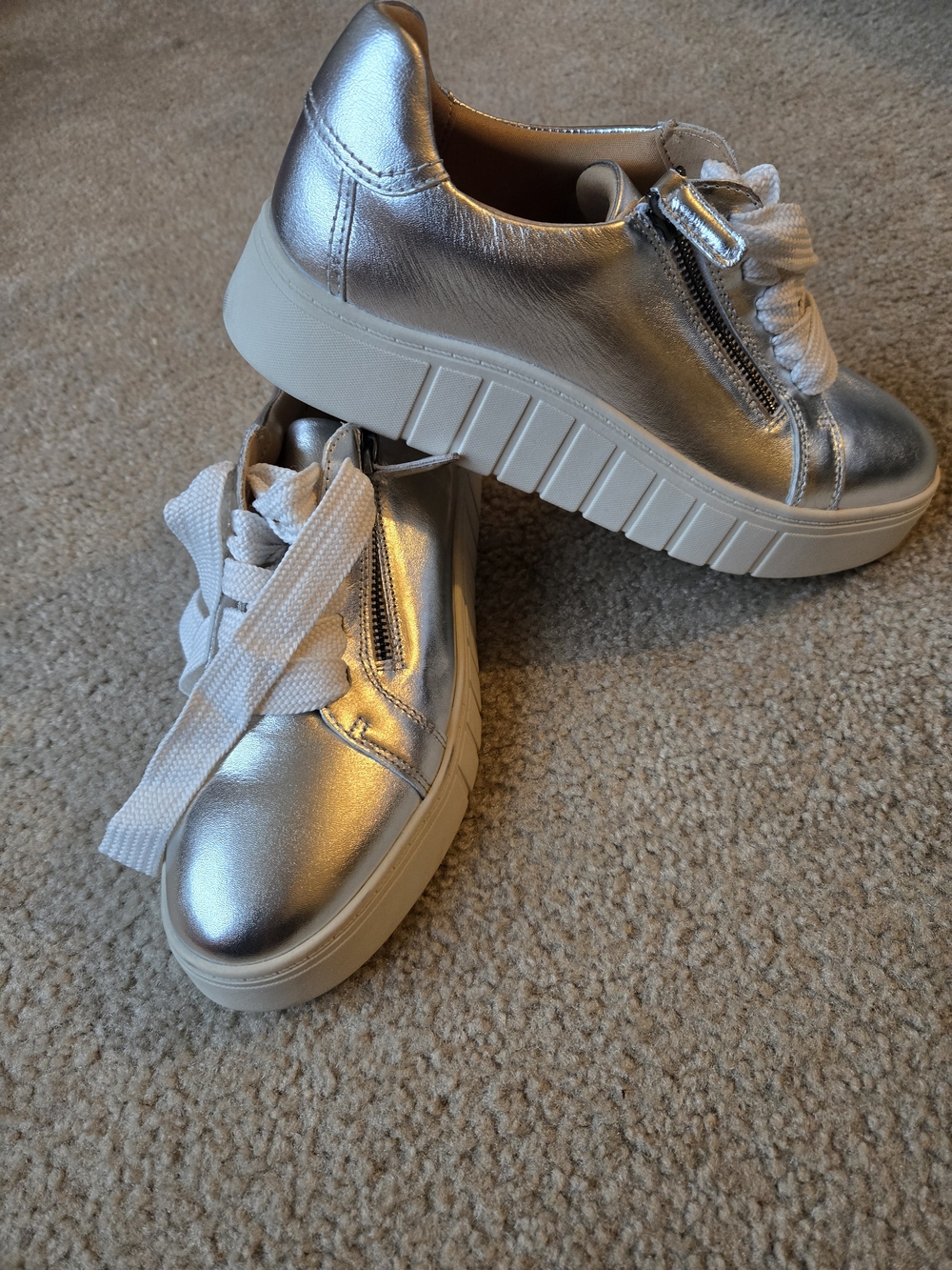 Women Metallic Silver Platform Sneakers with Side Zip